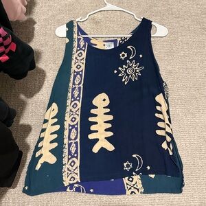 Vintage Navy and Cream Fish Print Tank Top